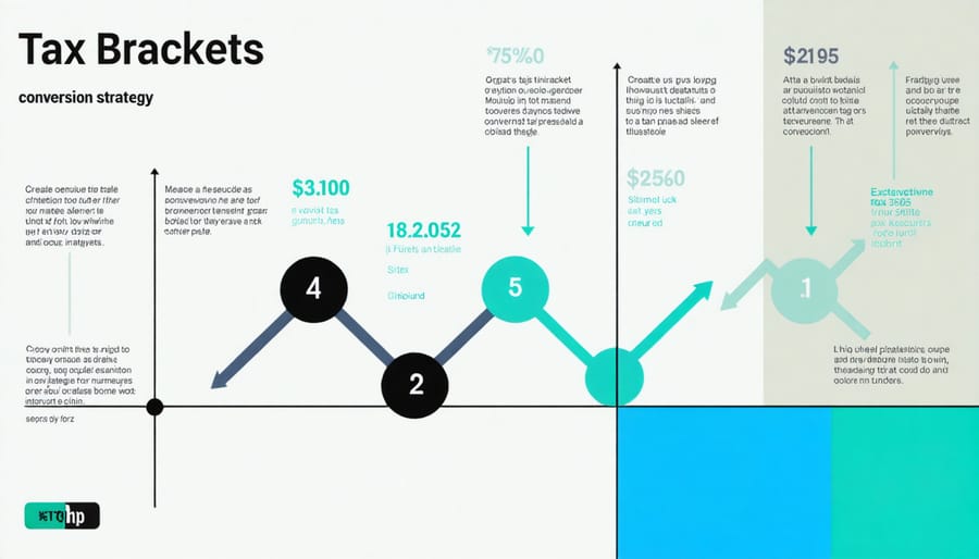 Tax bracket diagram showing strategic Roth conversion amounts across multiple years