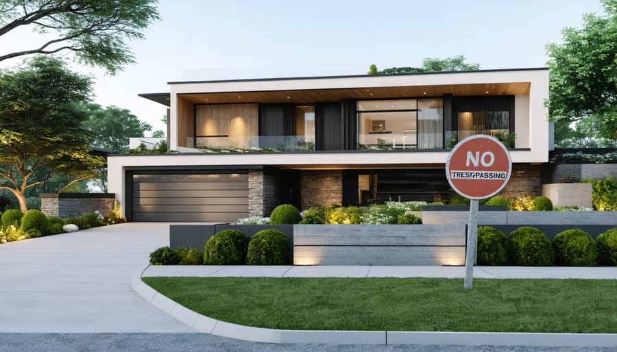 Residential property with clear boundary markers showing physical control rights