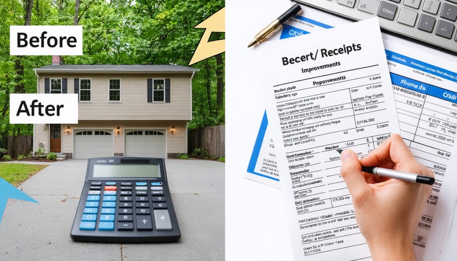 Property improvements documentation with renovation receipts and tax calculations