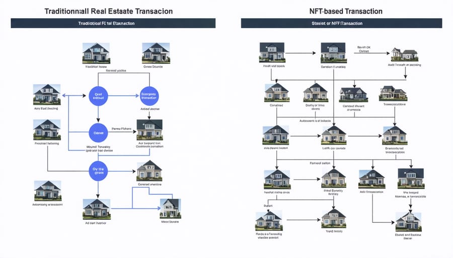 Comparison diagram of traditional vs NFT-based real estate transaction processes