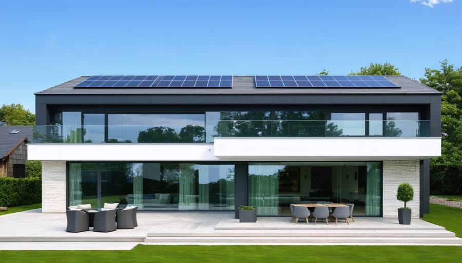 Contemporary house with smart glass windows and solar tile roof installation
