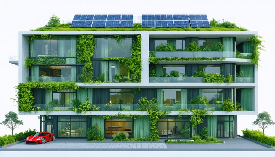LEED-certified commercial building showcasing various sustainable architecture elements
