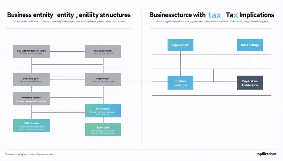 Comparison chart of LLC vs S-Corp structures with tax benefits and considerations