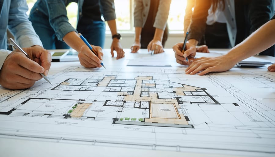 Community members collaborating on real estate development plans