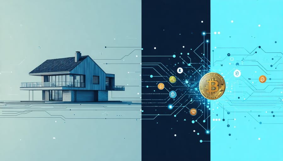 Visual representation of cryptocurrency and real estate markets converging