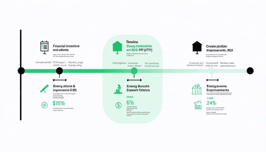 Visual representation of energy upgrade costs, tax credits, and return on investment over time
