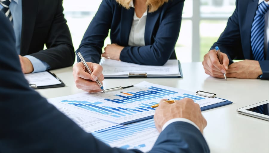 Insurance professional explaining cybersecurity coverage costs to real estate investor