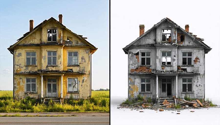 Comparison of well-maintained property against neglected property showing importance of regular maintenance