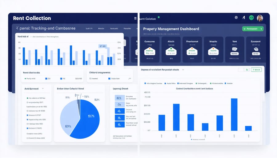 Property management software interface displaying financial analytics and expense tracking