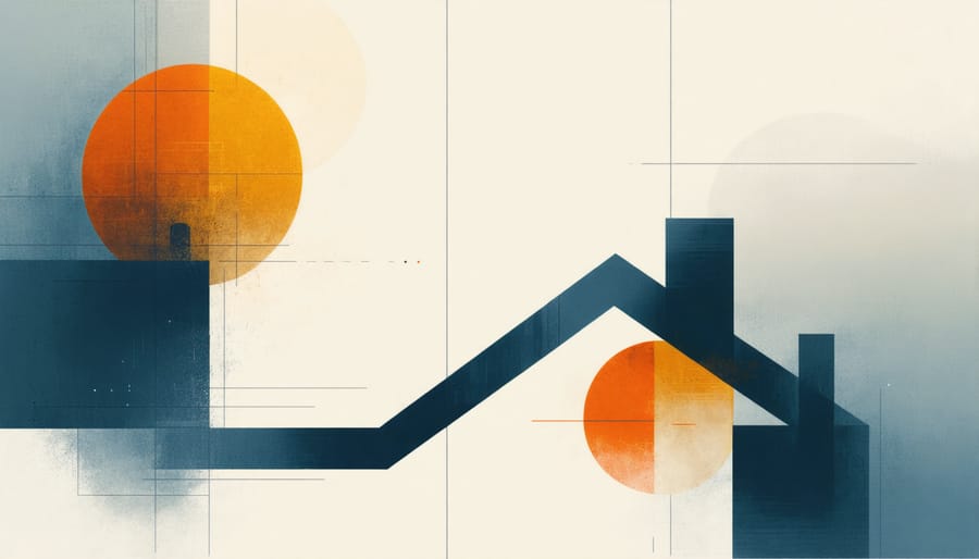 Modern luxury home with digital currency concept overlay representing blockchain real estate transactions