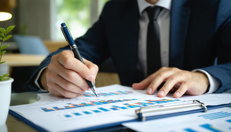 Financial statements including balance sheet and income statement on desk with house keys