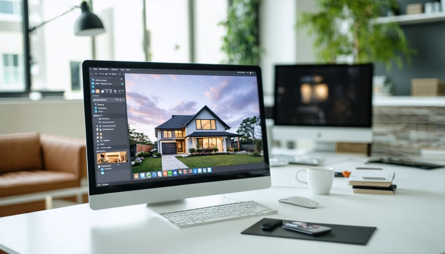 Real estate professional working at organized desk with technology and planning tools