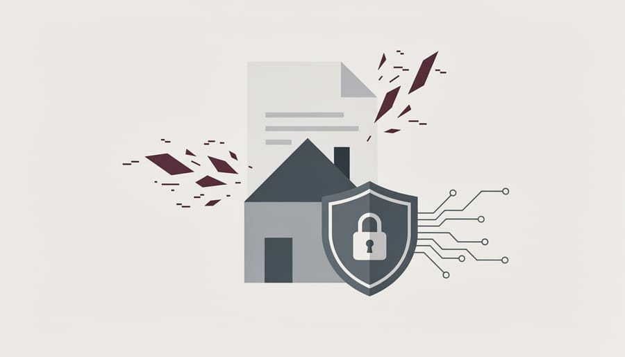 Person working on laptop with digital security warning symbol indicating fraud risk