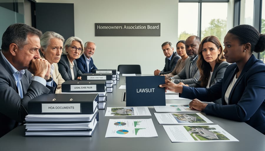 Legal documents and gavel on attorney's desk representing HOA lawsuit