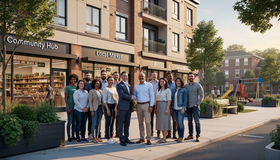 Modern mixed-use affordable housing development with active street-level retail and residential units