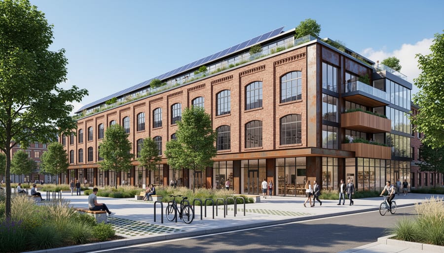 Historic warehouse building renovated into modern residential space showcasing adaptive reuse principles