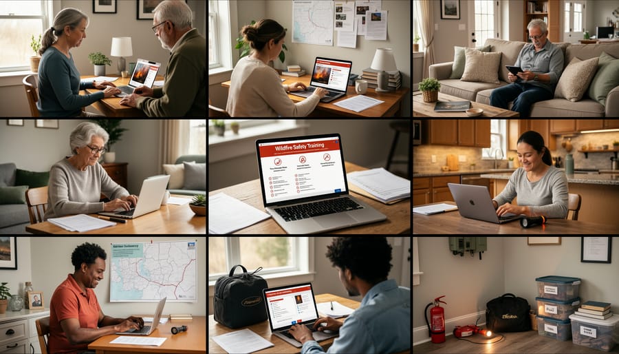 Group of neighbors participating in online wildfire training program together on laptop