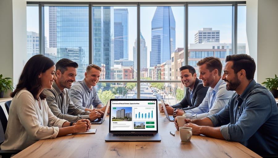 Group of investors viewing commercial real estate development project