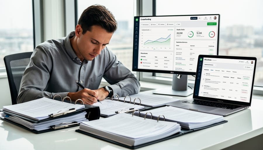 Professional woman conducting detailed analysis of investment documents