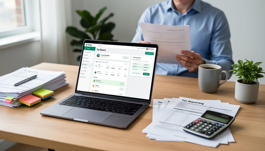 Tax documents and forms arranged on desk for investment planning