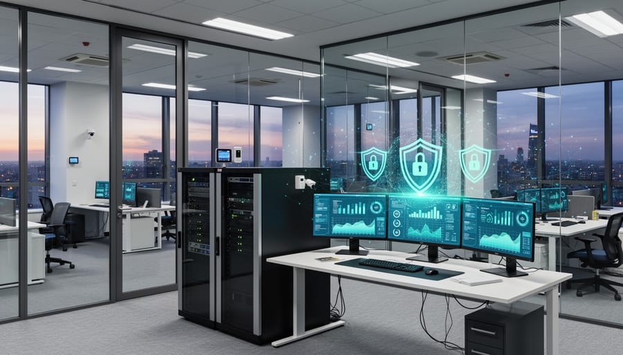 Server infrastructure representing connected building systems requiring cyber liability insurance coverage