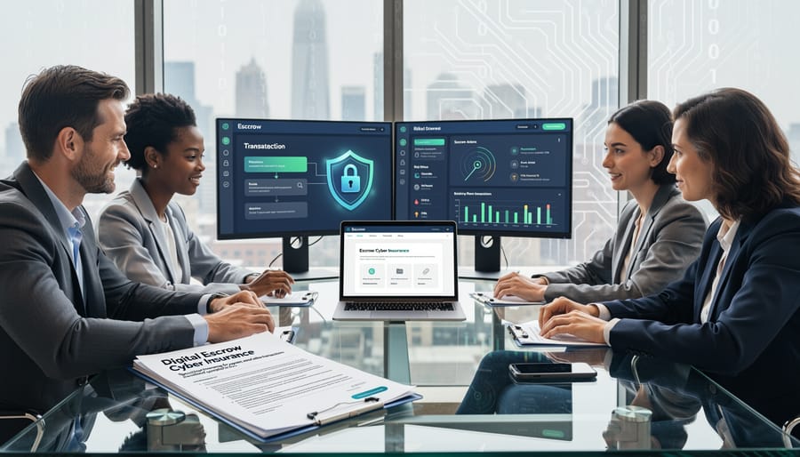 Professional working on laptop with secure digital payment interface in modern office