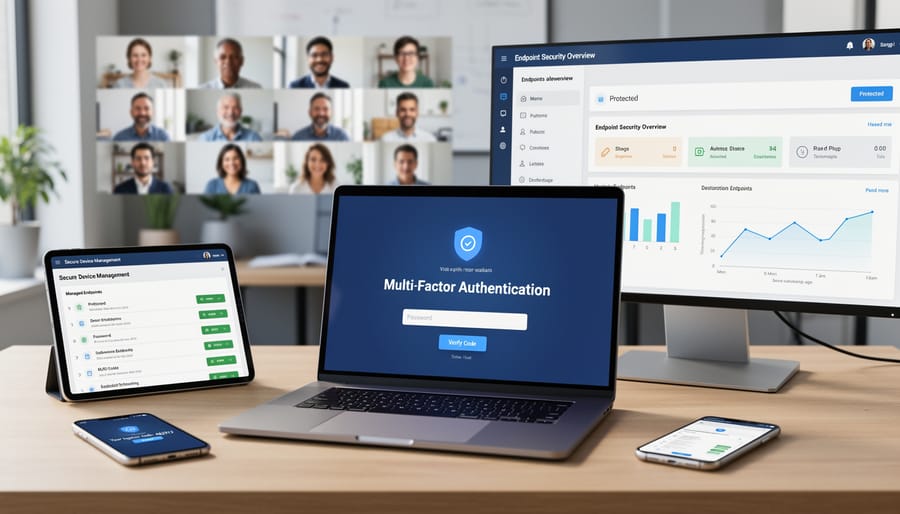 Close-up of laptop with security key and fingerprint scanner for multi-factor authentication