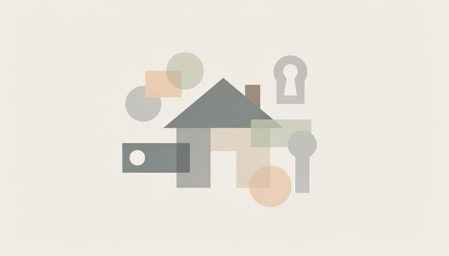 Brass keys held near property foundation symbolizing home ownership rights and title