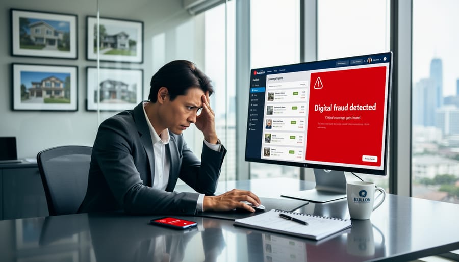 Insurance policy documents with exclusions being reviewed and marked with red pen