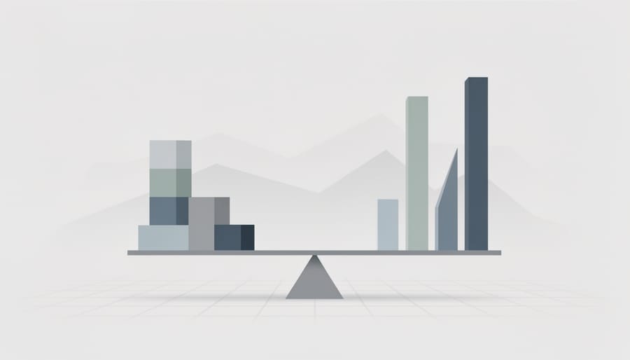 Balance scales comparing real estate and stock investments symbolically
