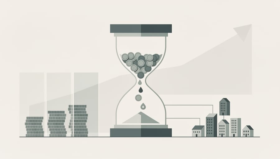 Hands holding smartphone showing locked investment account symbolizing illiquidity