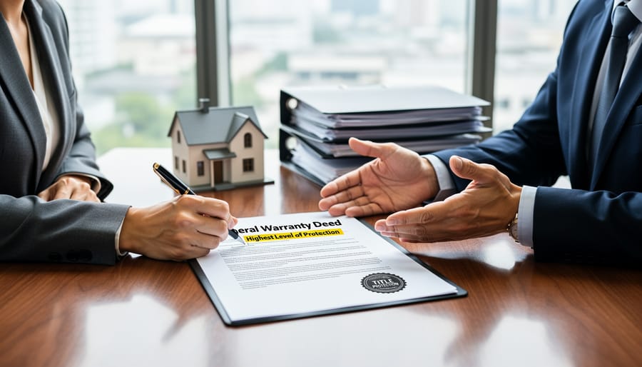 Business professionals exchanging house keys and property documents during real estate transaction