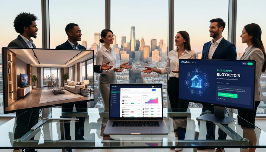 Property technology platform displayed on tablet with digital building visualization