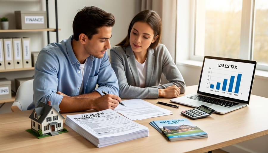 Modern suburban house with for sale sign in front yard