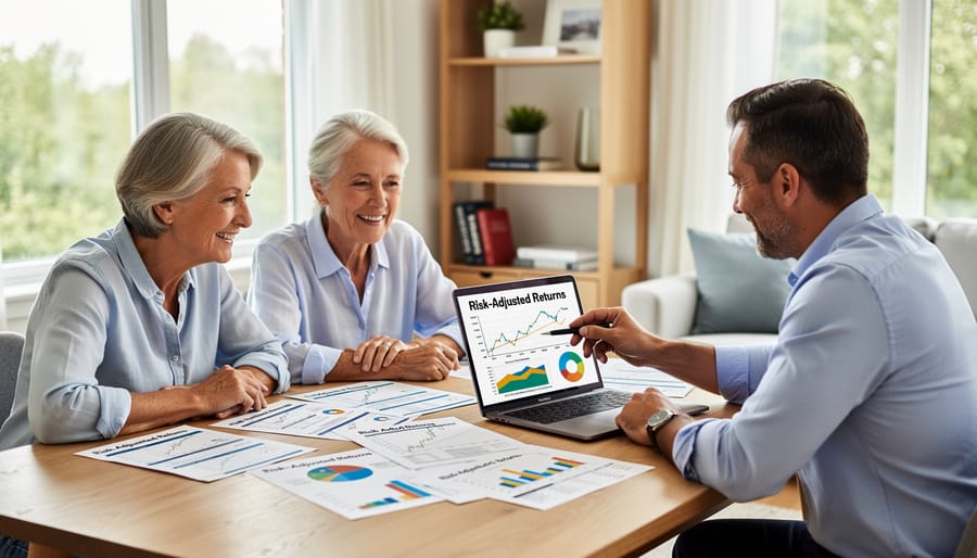Senior couple reviewing financial documents and calculator at home table