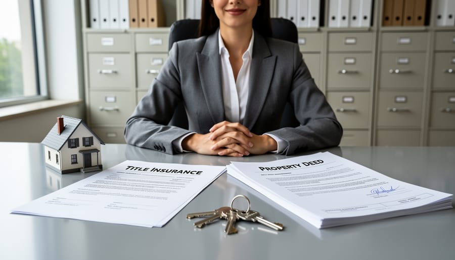 Real estate professional securing property documents and title insurance in safe