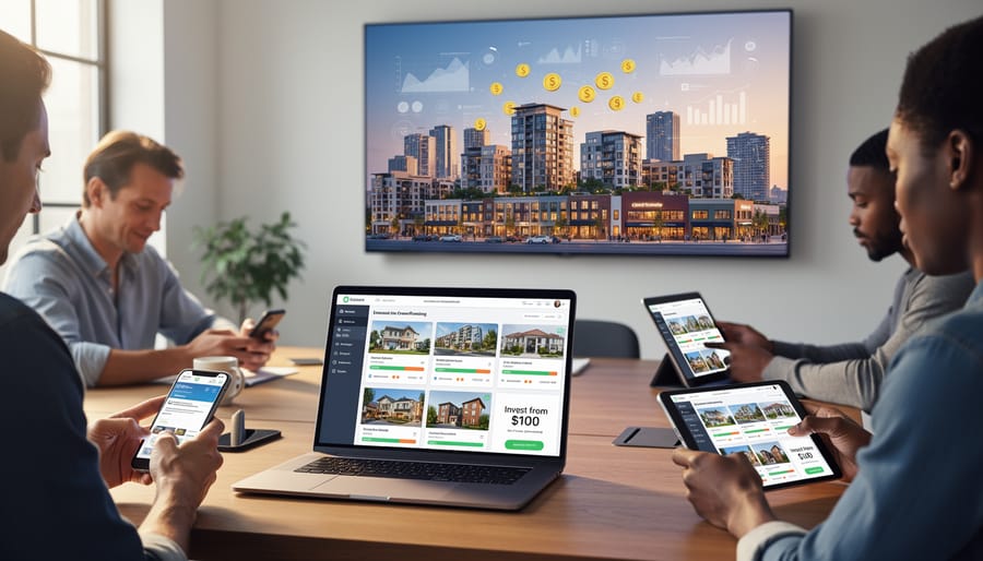 Person using smartphone to access real estate crowdfunding investment platform