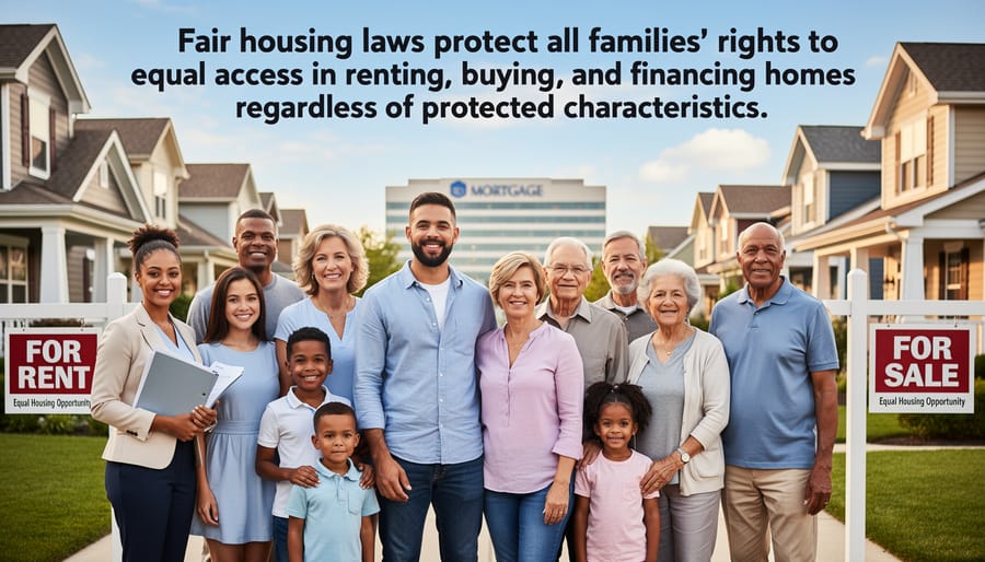Diverse family of multiple generations standing on front porch of home with house keys