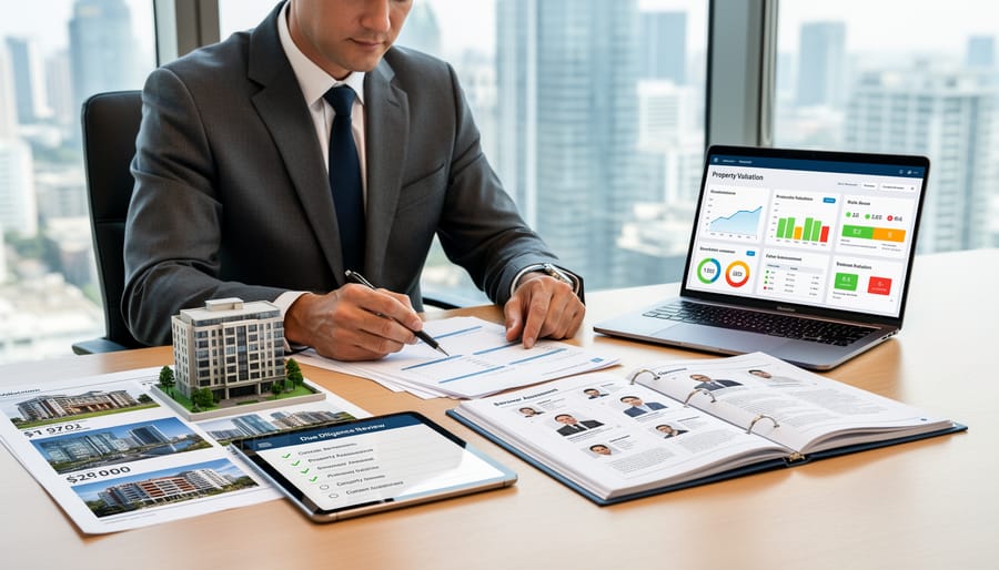 Investment team conducting due diligence review of real estate loan documents