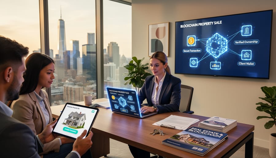 Real estate professional using digital technology for modern property transactions