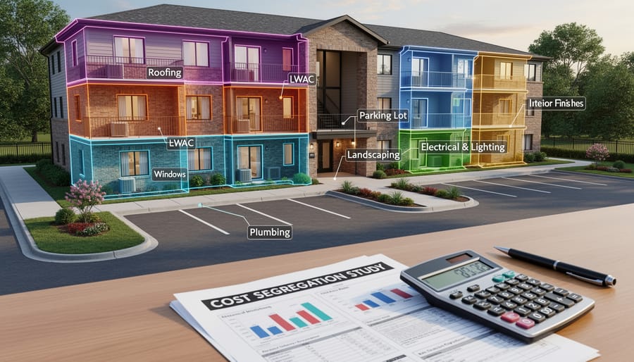 Multi-unit residential rental property showing various building components and improvements