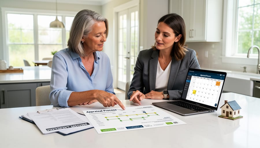 Business professional signing insurance appraisal documents with cost estimates on desk