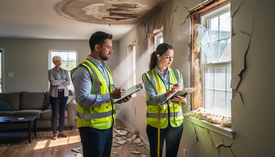 Professional appraisers reviewing property damage documentation during assessment process