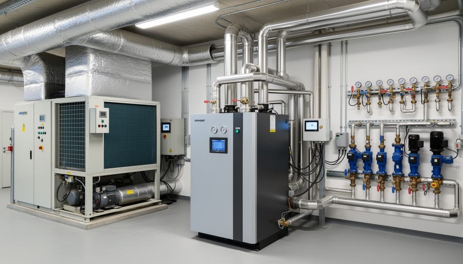 Commercial HVAC and mechanical systems on multi-family building rooftop