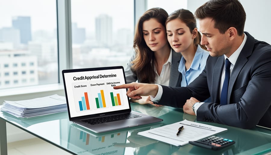 Person reviewing credit report with calculator on desk