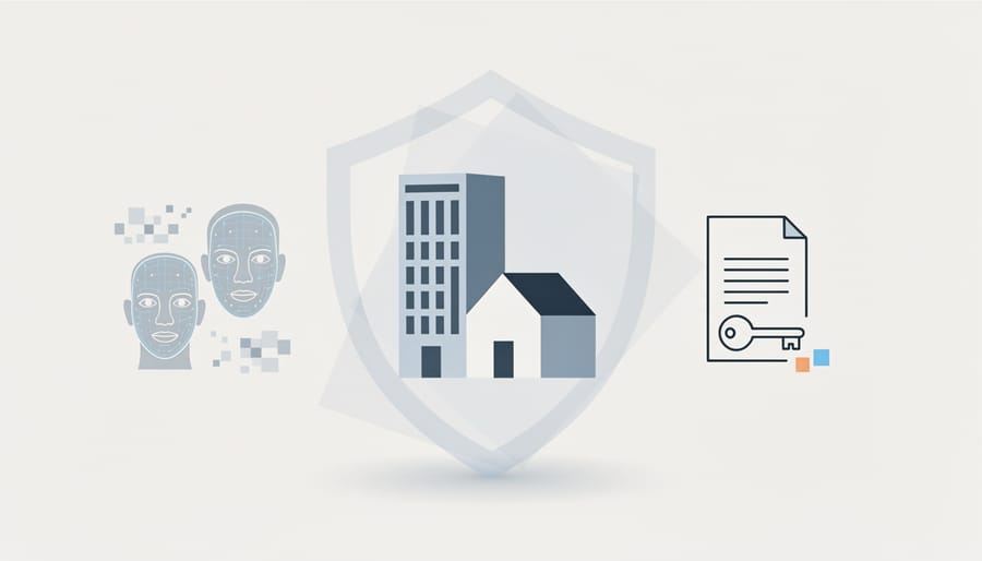 Protective shield held in front of house model representing insurance protection for real estate