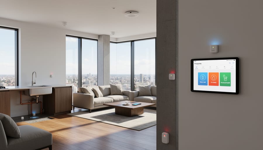 Modern residential property equipped with smart sensors and IoT monitoring devices