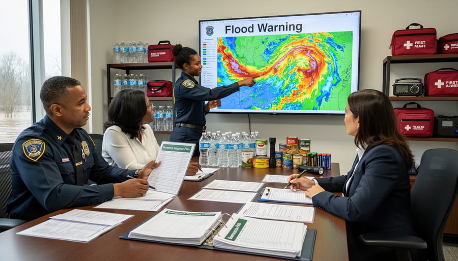 Waterproof containers with emergency documents and supplies on table
