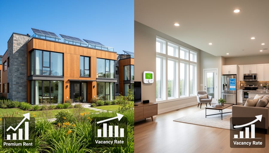 Modern sustainable apartment interior with energy-efficient features and natural lighting