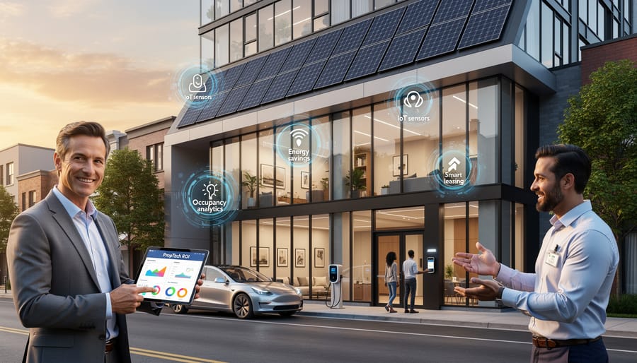 Aerial view of modern home with solar panels and smart technology upgrades